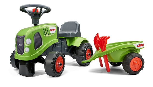 Falk Odrážadlo 212C Baby Claas s vlečkou a lopatkou s hrabličkami