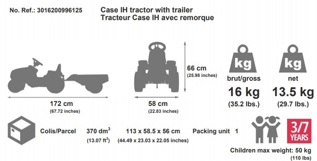 Falk Šliapací traktor 996AB Case IH Puma 240CVX s vlečkou - červený