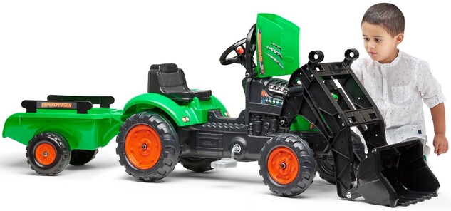 Falk Supercharger šliapaci Traktor Veľký s otváracou kapotou a vlečkou zelený