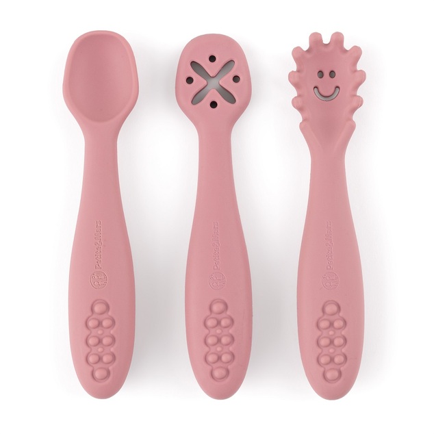 PETITE&amp;MARS Set 3 ks silikónových tréningových lyžičiek Take&amp;Match Dusty Rose 6m+