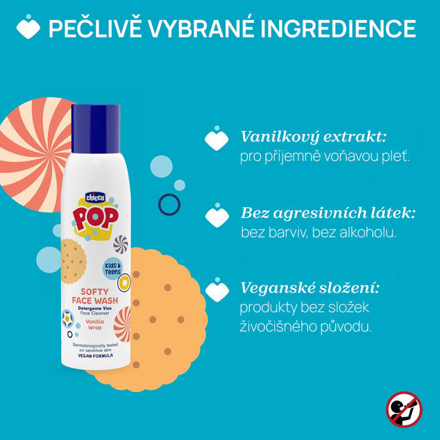 CHICCO Gel limpiador suave para el rostro POP Softy Vainilla 150ml con dispensador espumante