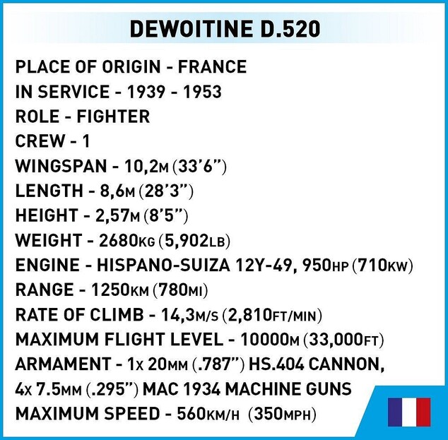 Cobi II WW Dewoitine D.520, 1:32, 335 k, 1 f