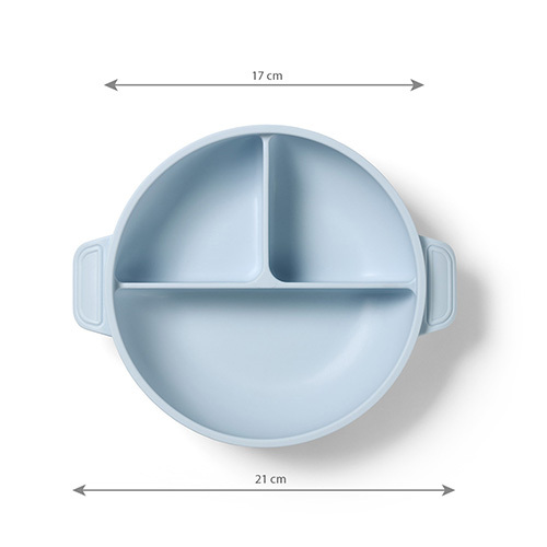 BABYONO Silikonteller mit Saugnapf und Deckel blau 6m+