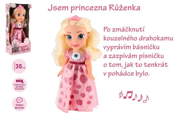 Bábika princezná Ruženka plast 35cm česky hovoriaca na batérie so zvukom