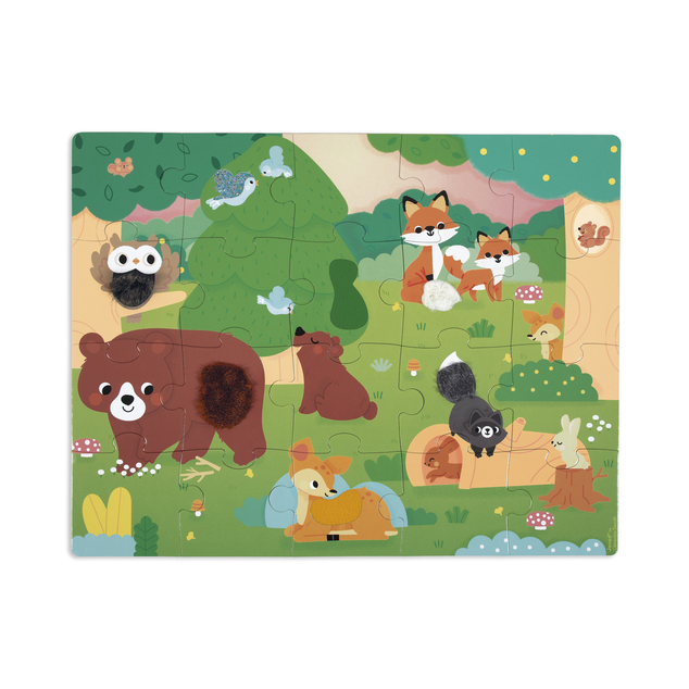 Janod Puzzle dotykové senzorické Les s  rôznymi povrchmi 20 ks
