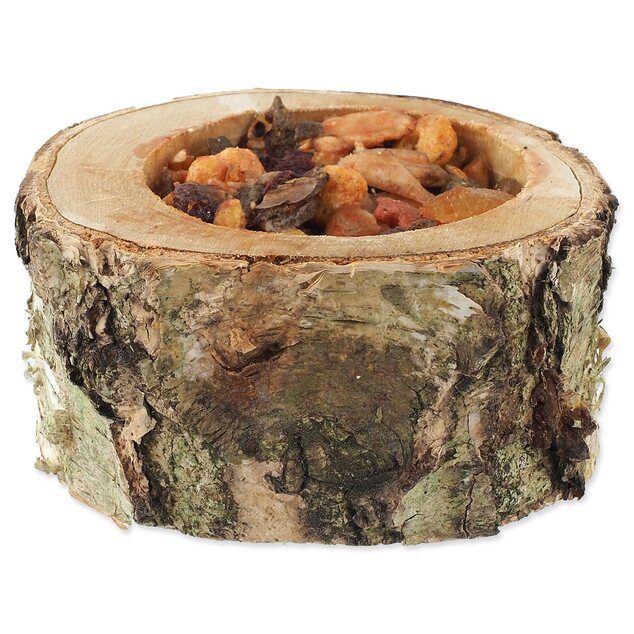 Pochúťka Miska Nature Land Nibble plnená ovocím drevená 120g