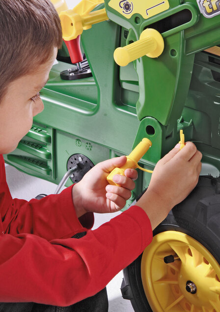 Rollytoys Šliapací traktor John Deere s nakladačom, brzdou a nafukovacími kolesami