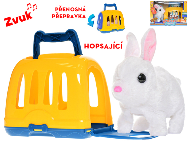 Zajačik plyšový 17cm na batérie so zvukom skákajúci s prepravkou