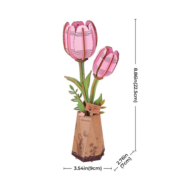 RoboTime 3D drevená skladačka Ružový tulipán