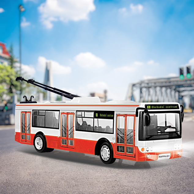 Trolejbus, ktorý hlási zastávky česky, 28 cm