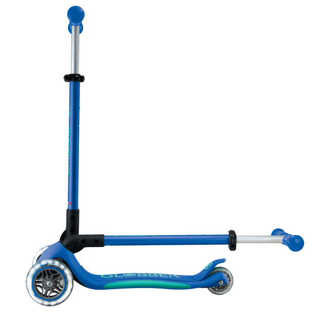 Globber Kinder-Klapproller – Primo Folding Plus Lights V2 Marineblau/Smaragdgrün