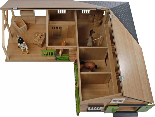 Kids Globe Farming Pferdestall aus Holz 68x77x27cm 1:24 in Schachtel