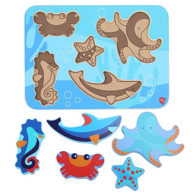 Lucy &amp; Leo 227 Morské živočíchy - drevené vkladacie puzzle 6 dielov