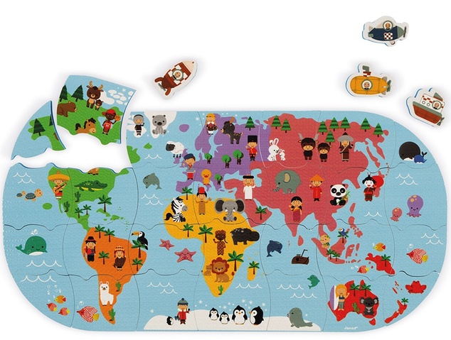 Janod Hračka do vody puzzle Mapa sveta 28 ks