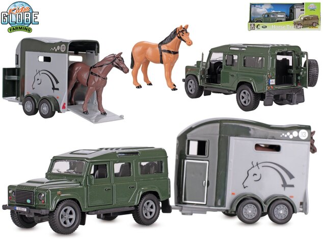 Kids Globe Farming Land Rover kov s prívesom pre kone 26cm