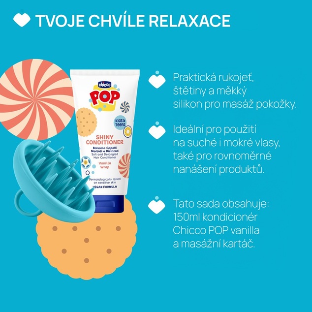 CHICCO Kondicionér na vlasy POP Vanilla Shiny 150ml s masážnou kefou na pokožku hlavy