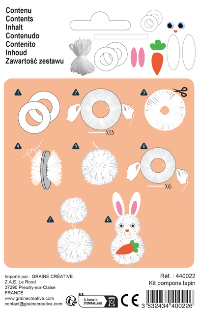 GRAINE CREATIVE Kreativni pompom set Zajček