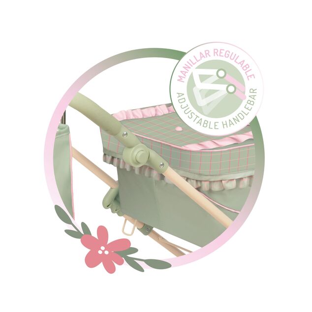 DeCuevas 82068 Passeggino pieghevole per bambole REBORN con ombrellone e accessori Botanic 2026