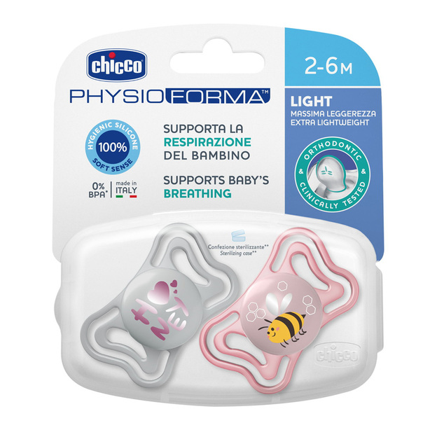 CHICCO Chupete Physio Light silicona niña 2-6m, 2 uds