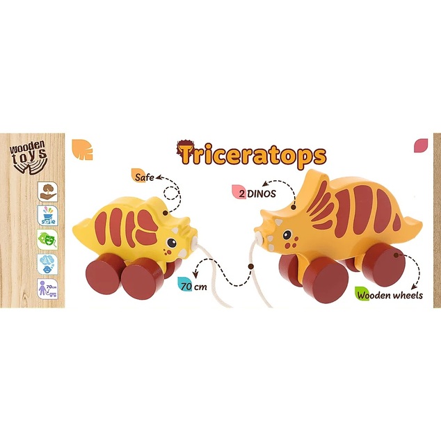 Trefl Drevená hračka na ťahanie Dinosaurus Triceratops