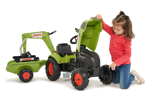 Falk Tractor de pedales Claas Arion 410 con excavadora y remolque