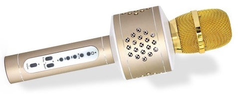 Mikrofón karaoke Bluetooth zlatý na batérie s USB káblom