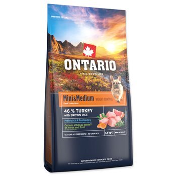Krmivo Ontario Mini &amp; Medium Weight Control Turkey &amp; Brown Rice 6,5kg