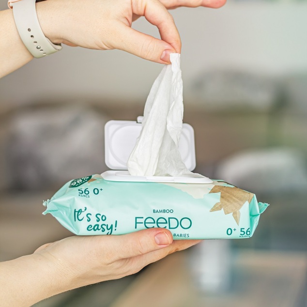 4x FEEDO Lingettes humides en bambou biodégradables sans plastique 56 pcs