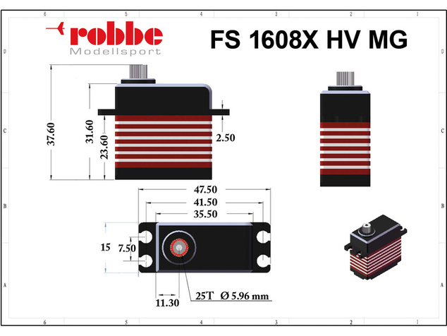 Robbe servo FS 1608X HV 16kg.cm 0.070s/60° MG