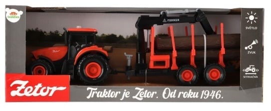 Traktor Zetor s vlekom s naklad. ramenom plast na zotrvačník na bat. sa svet. so zvukom