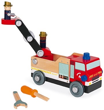 Janod Drevené auto a stavebnica Hasiči BricoKids