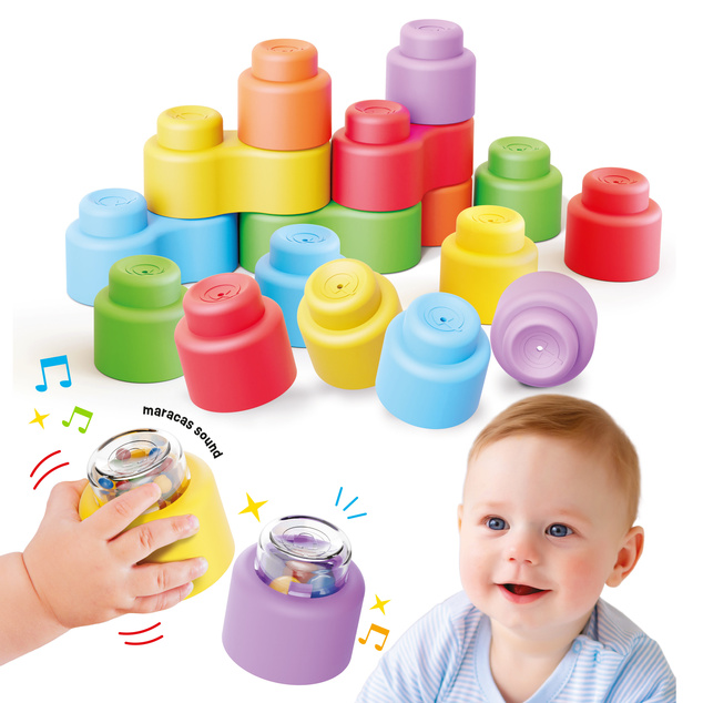 Quercetti Momy Soft Happy Sound - cubes souples + 2 cubes sonores - 18 pcs