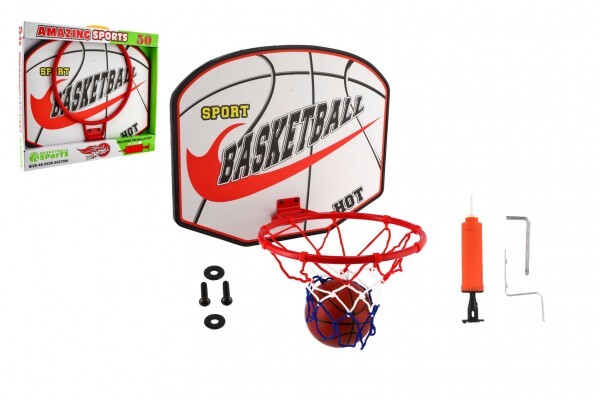 Basketbalový kôš drevo/kov/sieťka/lopta s pumpičkou