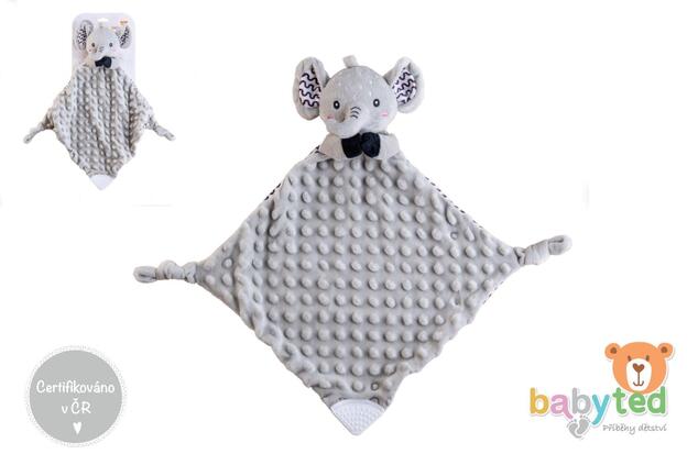 Slon babyted  uspávačik, hryzátko, hrkálka plyš 25x25cm