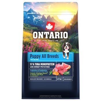 Krmivo Ontario Puppy &amp; Junior All Breeds Monoprotein Turkey &amp; Sweet Potatoes 0,75kg