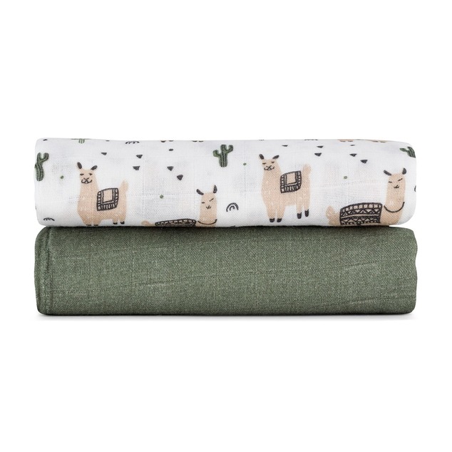 PETITE&amp;MARS Bambusdecke Musselin 2er-Pack Misty Llama Vibes 120 x 120 cm