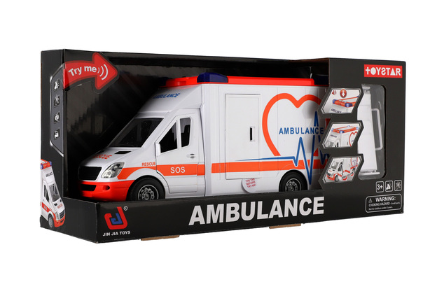 Auto ambulancia plast 28cm s lehátkom na zotrvačník so svetlom so zvukom