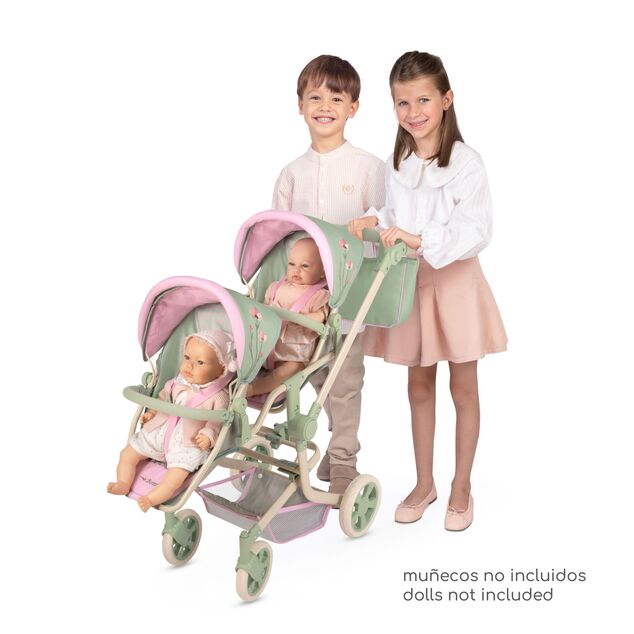 DeCuevas 90868 Passeggino pieghevole per bambole gemelle con borsa Botanic 2026 – 91 cm