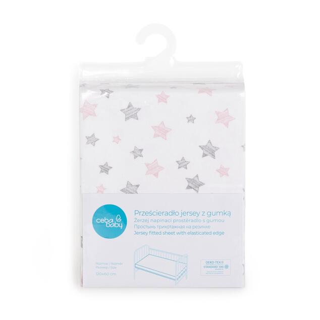 CEBA Drap-housse en jersey avec élastique 120 x 60 Étoiles Roses