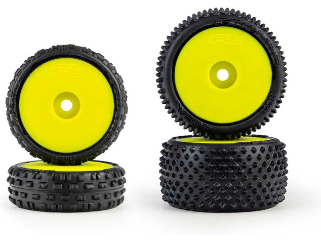 Pro-Line kolo 1:24 kobercové, přední Wedge, zadní Prism, disk žlutý Hex 7mm (4): Losi Micr