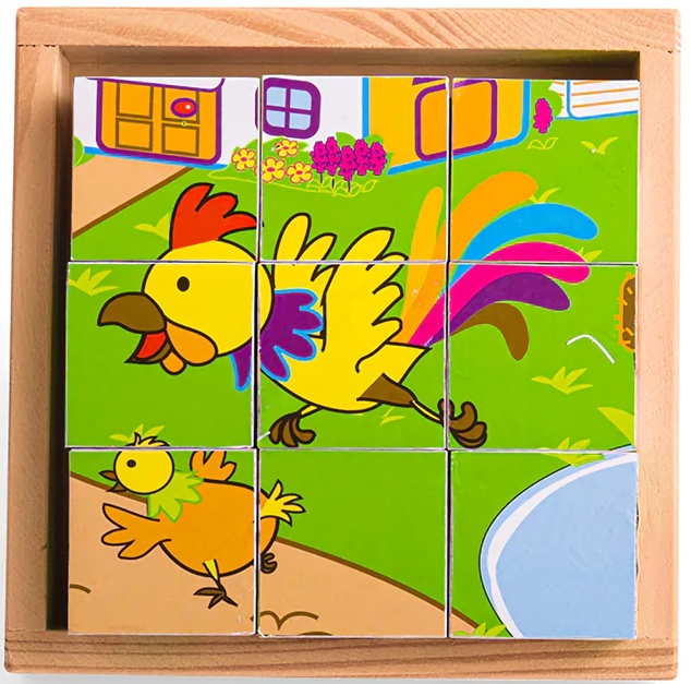 Bigjigs Toys Obrázkové kocky kubusy Zvieratká 9 kociek