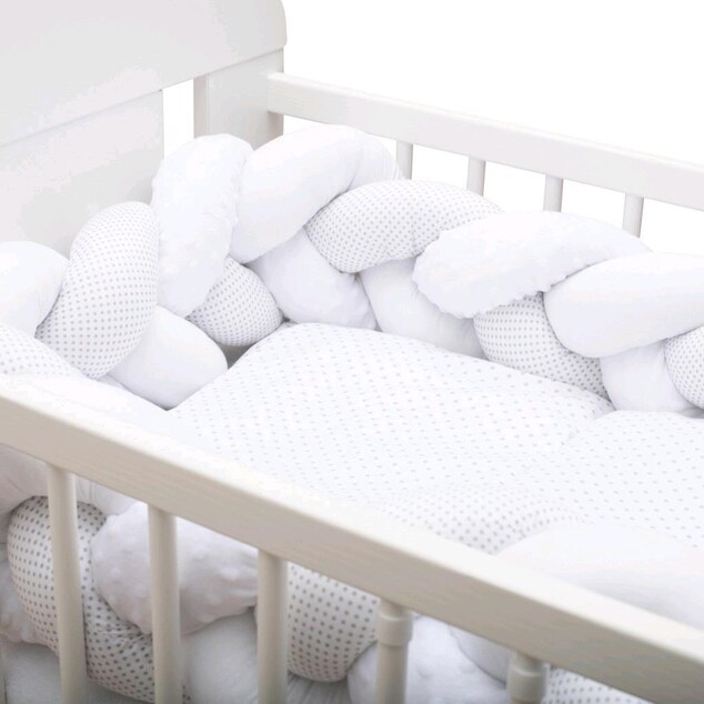 Ochranný mantinel do postieľky vrkoč New Baby Minka a Bodky sivý