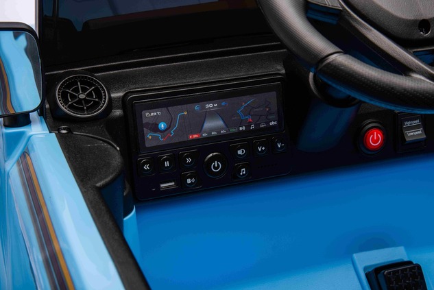 Elektrické autíčko Toyota Landcruiser 12V, modré, široké jednomiestne sedadlo, 2,4 GHz dia