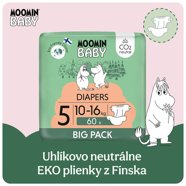 Moomin Baby 5 Maxi 10-16 kg (60 ks), eko plienky