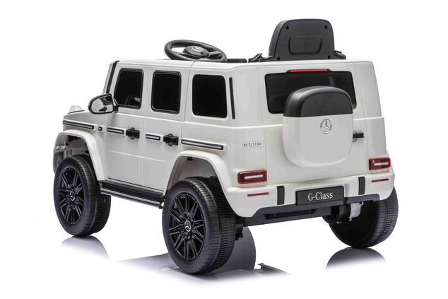 Auto elettrico Mercedes G580 12V, bianco, telecomando 2,4 GHz, Bluetooth, USB /