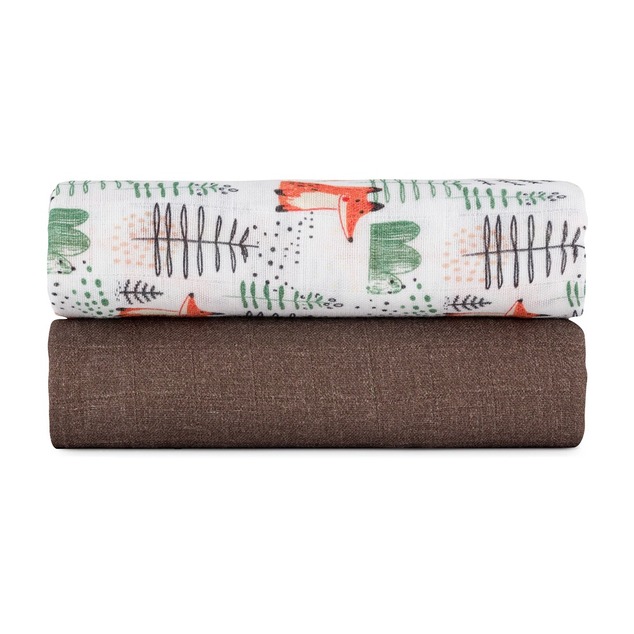 PETITE&amp;MARS Bambus-Musselin-Decke 2er-Set Misty Forest Fox 120 x 120 cm