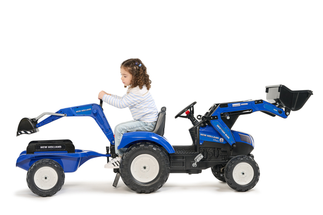Falk Šliapací traktor 3090Y New Holland T8 elülső rakodóval és pótkocsival kék