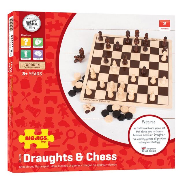 Bigjigs Toys Drevený šach a dáma