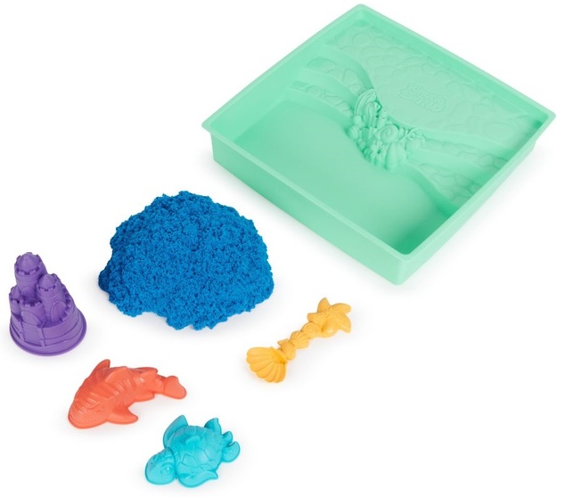 Kinetic sand krabica tekutého piesku s podložkou modrá
