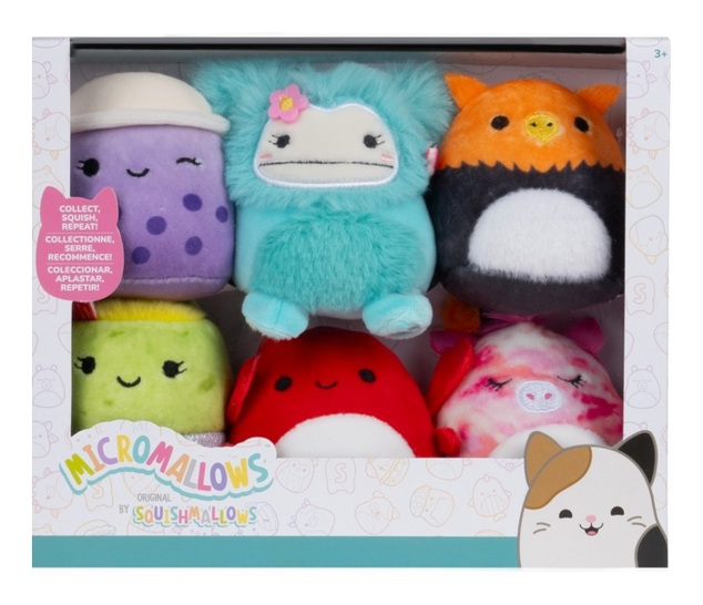 Squishmallows Micromallows Packung 6 Stk. – Greif, Alicorn, Burrito, Krabbe, Bigfoot, Boba